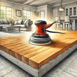 DALL·E 2024 09 10 19.59.01 A detailed illustration for a blog about the renovation of wooden floors depicting the process of floor sanding. The image should show a close up of